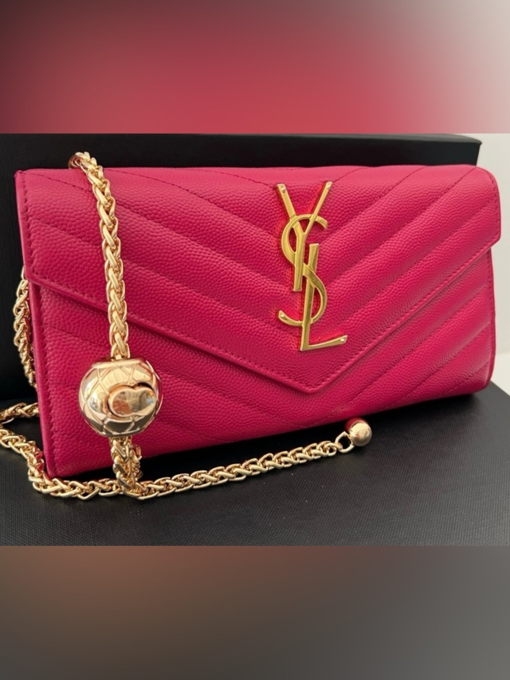 Yves Saint Laurent Pink Quilted Leather Chain Wallet with Gold Hardware - Picture 3 of 10